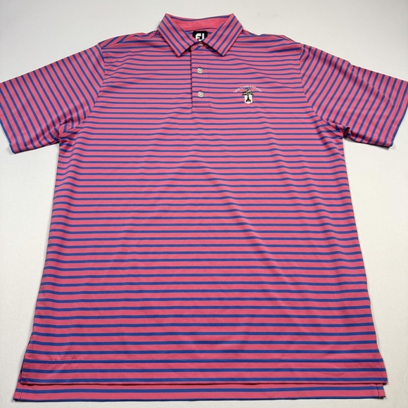 FootJoy Golf Polo Shirt Mens Large Pink Stripe Cypress Cup Performance Stretch - Picture 2 of 11